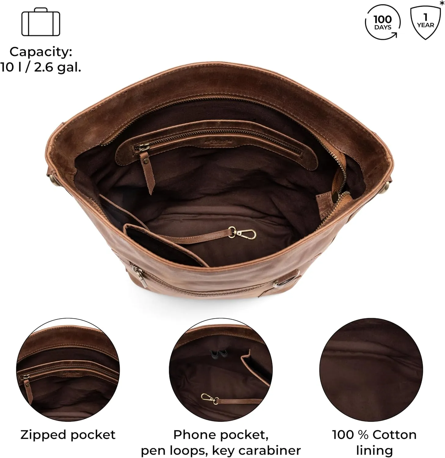 BERLINER BAGS Vintage Genuine Leather Shoulder Bag Siena, Handbag, Crossbody Bag for Women