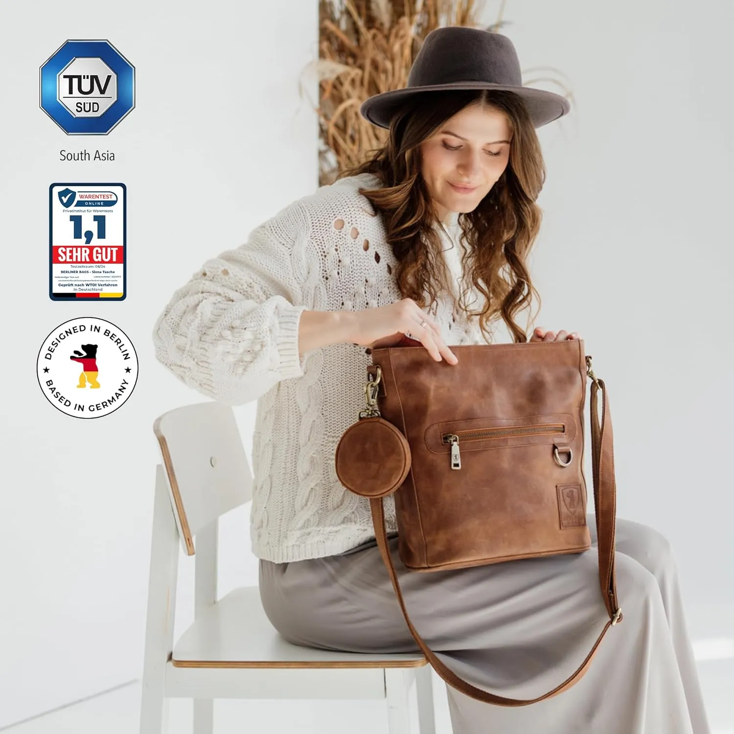 BERLINER BAGS Vintage Genuine Leather Shoulder Bag Siena, Handbag, Crossbody Bag for Women