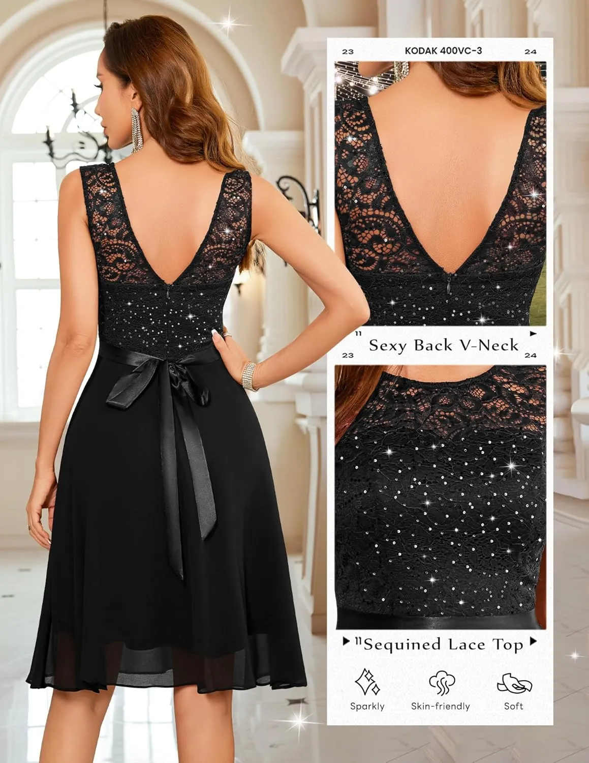 BeryLove Women's Cocktail Dresses Prom Wedding Guest Short Bridesmaid Dresses Ruffle Hem Sleeveless Lace Formal Dress