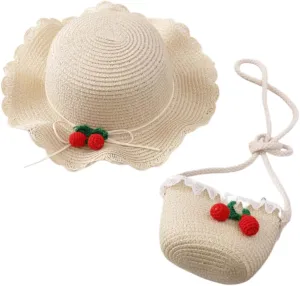 BESPORTBLE Boys and Girls Beach Hat Summer Cap Bag Set Cross-Body Bag for Princess Role Play Beige