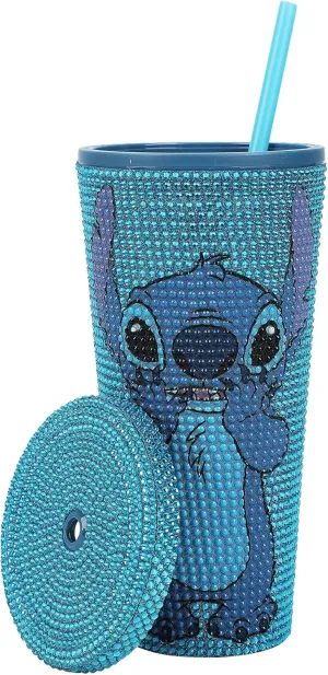 Bioworld Disney Stitch Sweet Thing 20 Oz Blue Rhinestone-Studded Plastic Cup