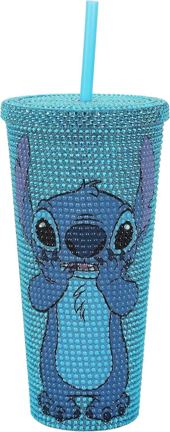 Bioworld Disney Stitch Sweet Thing 20 Oz Blue Rhinestone-Studded Plastic Cup
