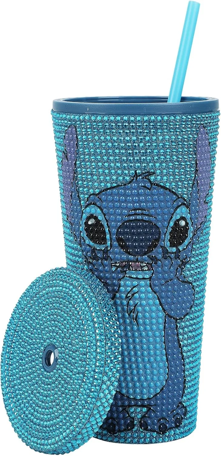 Bioworld Disney Stitch Sweet Thing 20 Oz Blue Rhinestone-Studded Plastic Cup