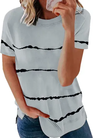 Biucly Womens Short Sleeve Crewneck Shirts Loose Casual Tee T-Shirt