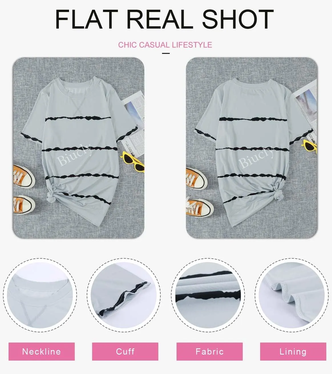 Biucly Womens Short Sleeve Crewneck Shirts Loose Casual Tee T-Shirt