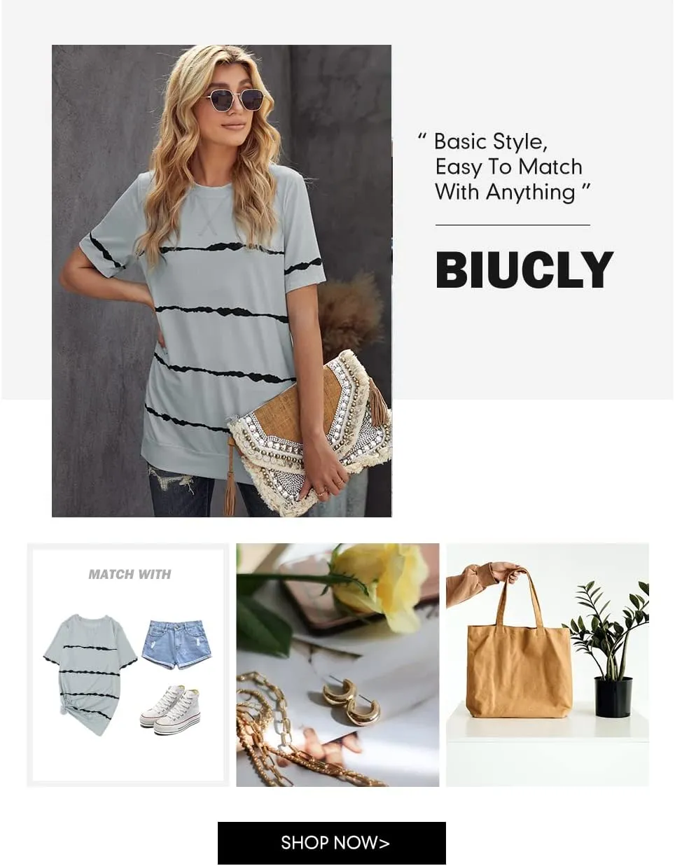 Biucly Womens Short Sleeve Crewneck Shirts Loose Casual Tee T-Shirt
