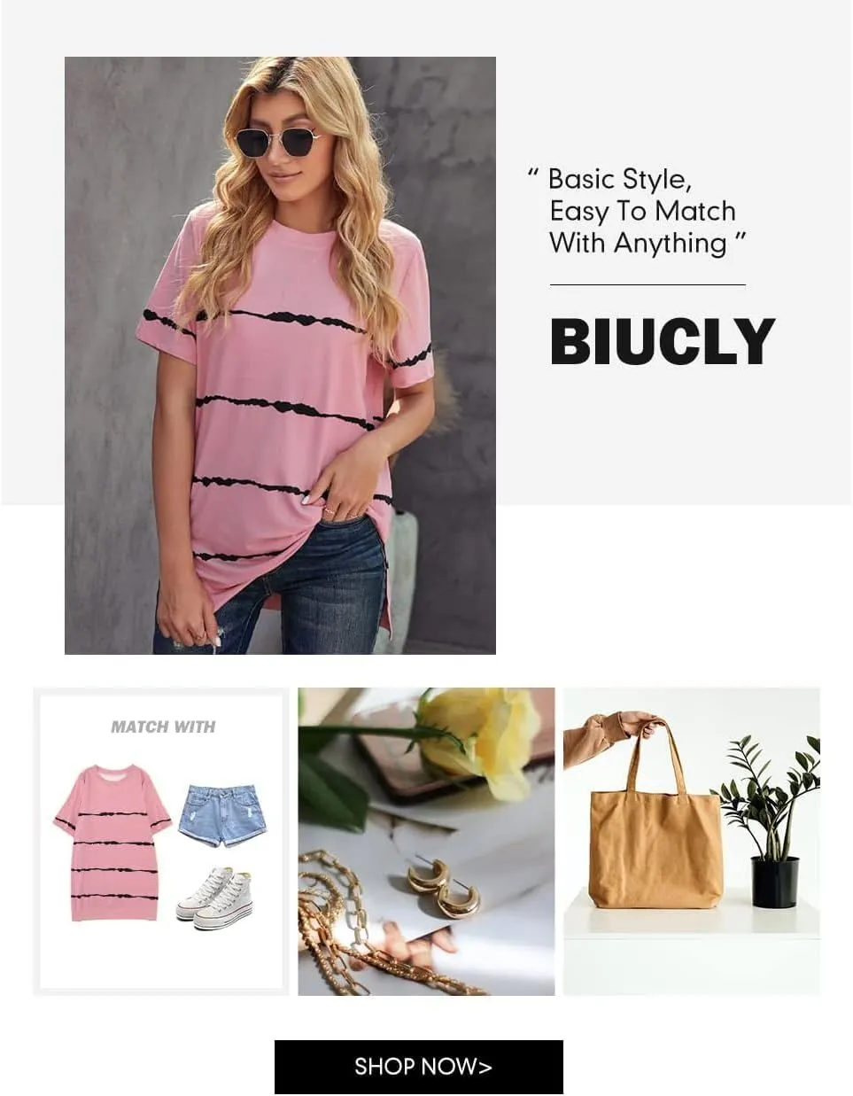 Biucly Womens Short Sleeve Crewneck Shirts Loose Casual Tee T-Shirt