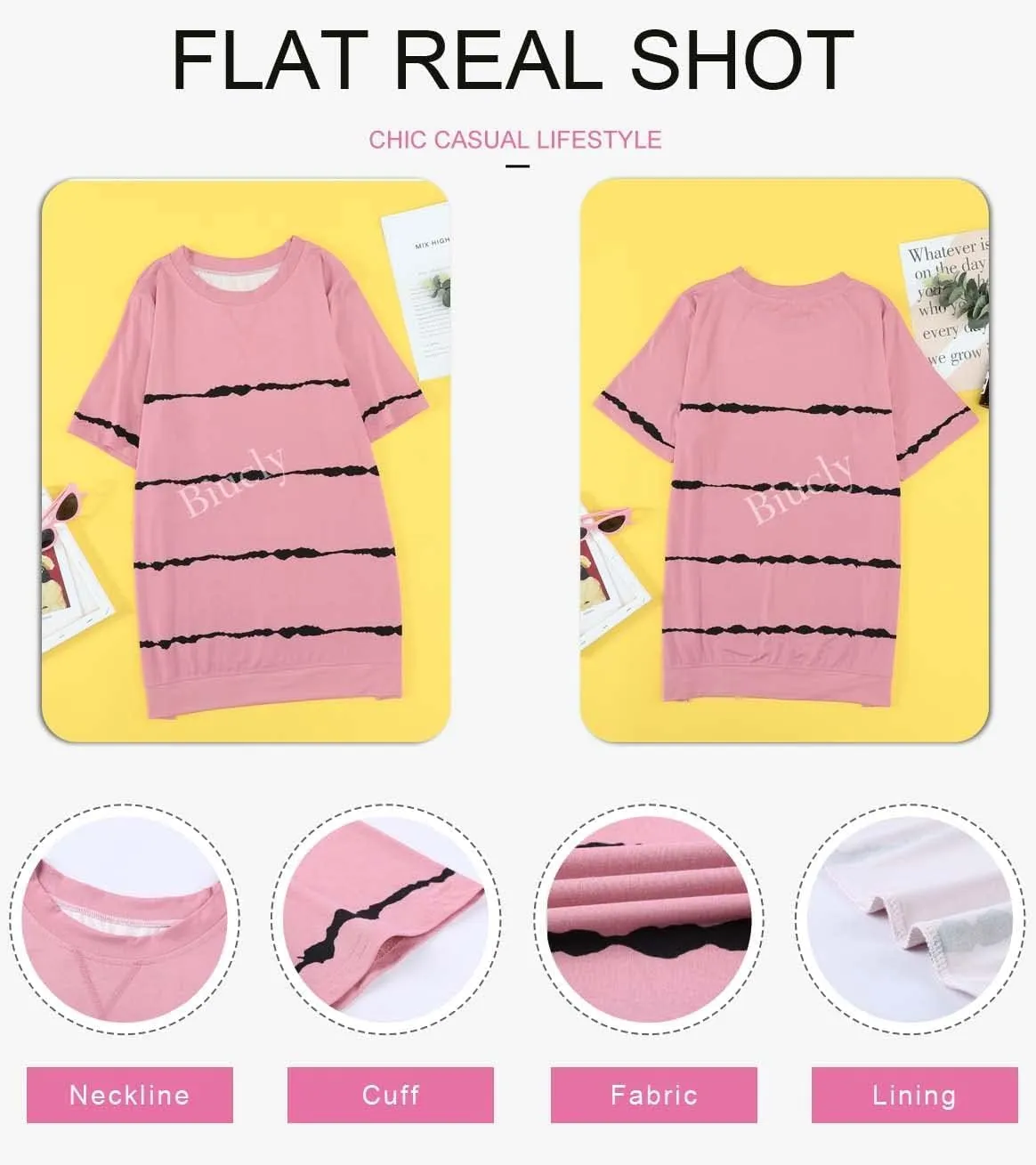 Biucly Womens Short Sleeve Crewneck Shirts Loose Casual Tee T-Shirt