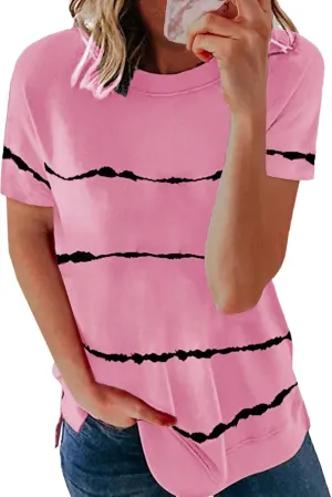 Biucly Womens Short Sleeve Crewneck Shirts Loose Casual Tee T-Shirt