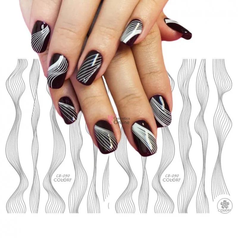 Black and Silver Wave Line Stripe Nail Art Stickers