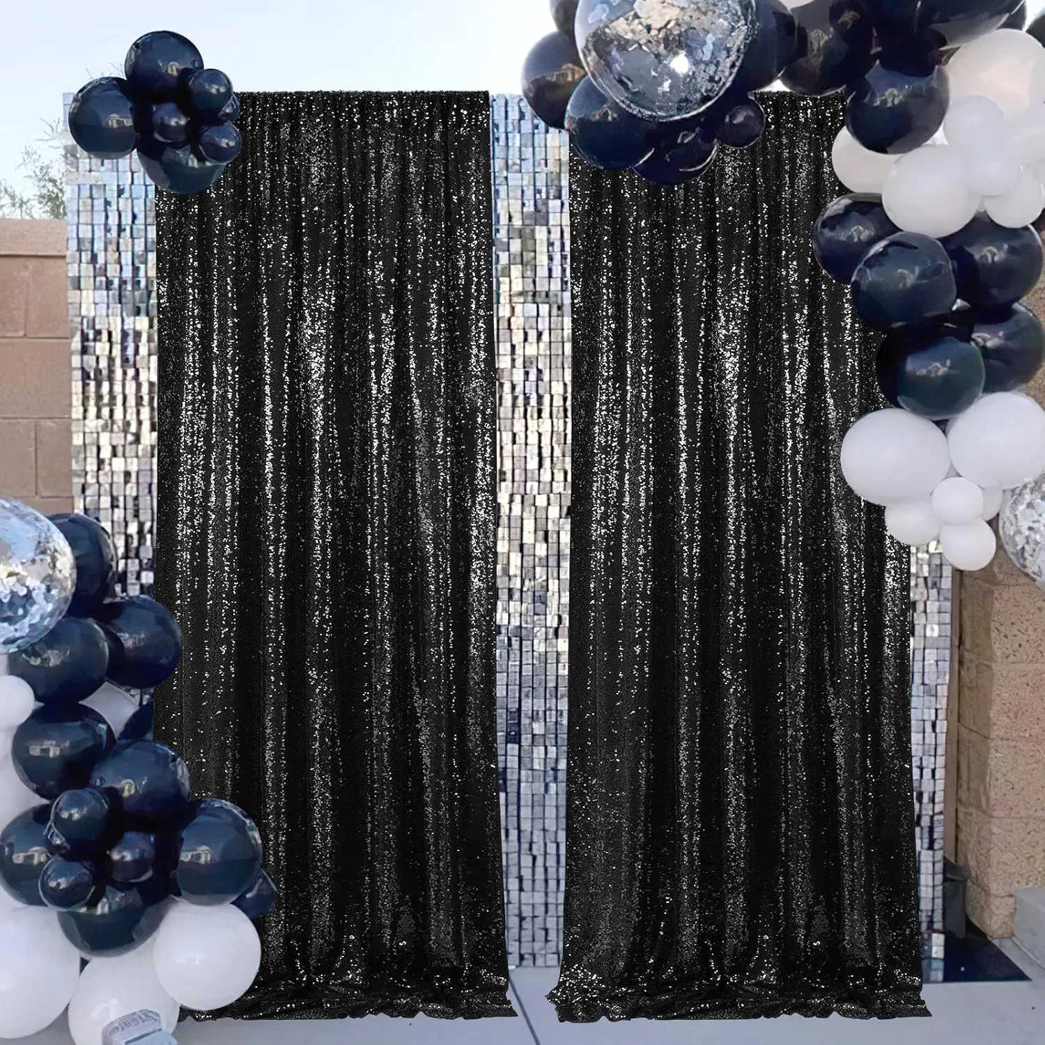 Black Backdrop Curtains for Parties 2 Pcs 2ftx8ft Sequin Party Backdrop Seamless Photography Background Christmas Party Decoration Halloween Decoration