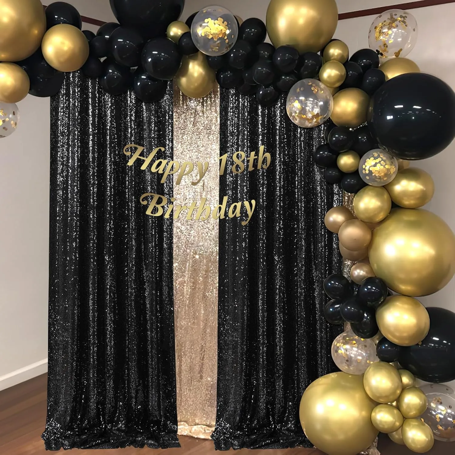Black Backdrop Curtains for Parties 2 Pcs 2ftx8ft Sequin Party Backdrop Seamless Photography Background Christmas Party Decoration Halloween Decoration