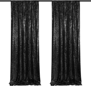 Black Backdrop Curtains for Parties 2 Pcs 2ftx8ft Sequin Party Backdrop Seamless Photography Background Christmas Party Decoration Halloween Decoration