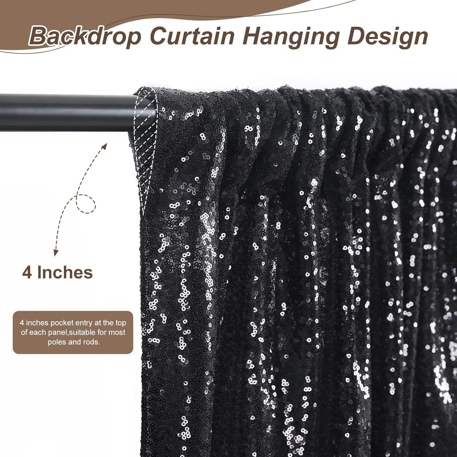Black Backdrop Curtains for Parties 2 Pcs 2ftx8ft Sequin Party Backdrop Seamless Photography Background Christmas Party Decoration Halloween Decoration