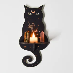 Black Crystal Display Shelf with Crystal Pendulum Holder, Witch Bat Moth Stuff, Wooden Kit, Hanging Rustic Stand