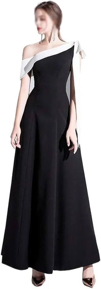 Black Evening Dress Women's Shoulder Celebrity Banquet Dress Slim and Long Daily Dress