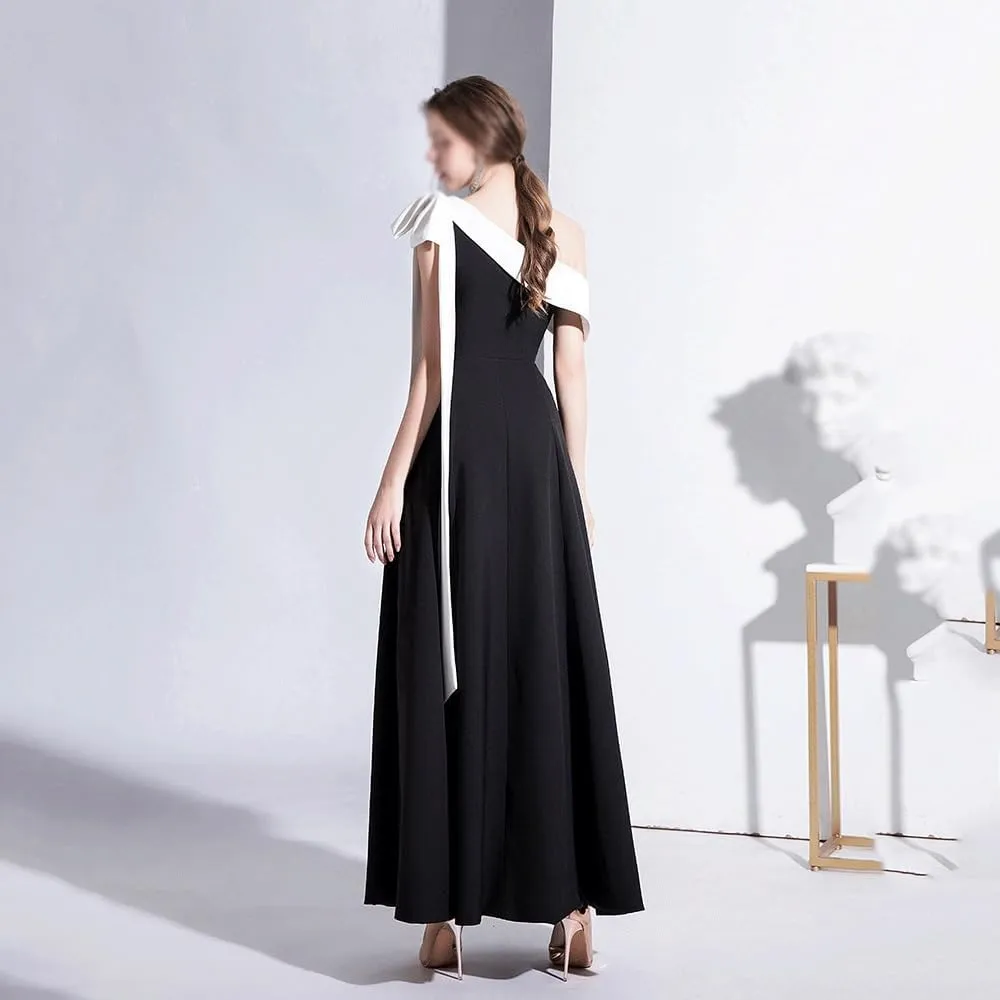 Black Evening Dress Women's Shoulder Celebrity Banquet Dress Slim and Long Daily Dress