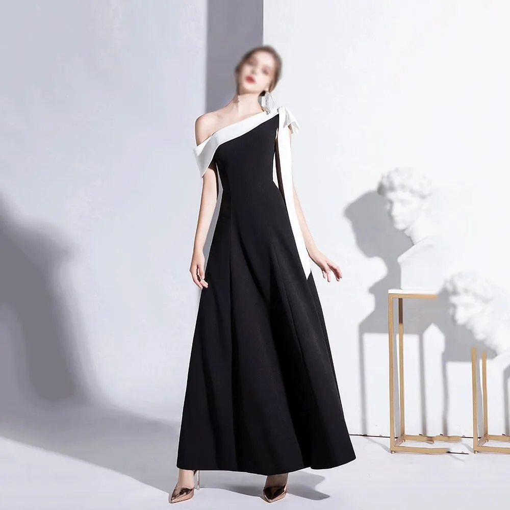 Black Evening Dress Women's Shoulder Celebrity Banquet Dress Slim and Long Daily Dress