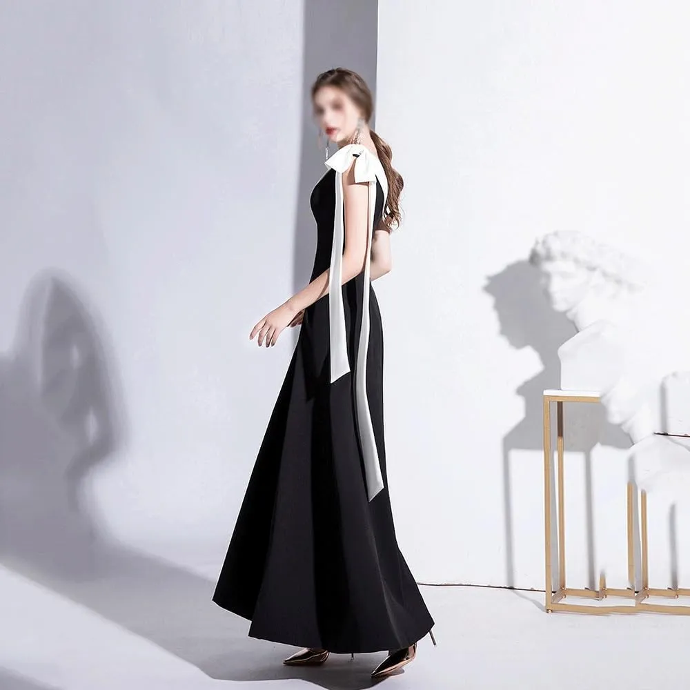 Black Evening Dress Women's Shoulder Celebrity Banquet Dress Slim and Long Daily Dress