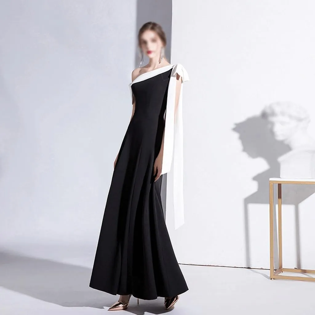 Black Evening Dress Women's Shoulder Celebrity Banquet Dress Slim and Long Daily Dress