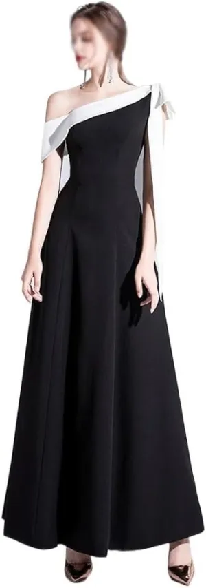Black Evening Dress Women's Shoulder Celebrity Banquet Dress Slim and Long Daily Dress