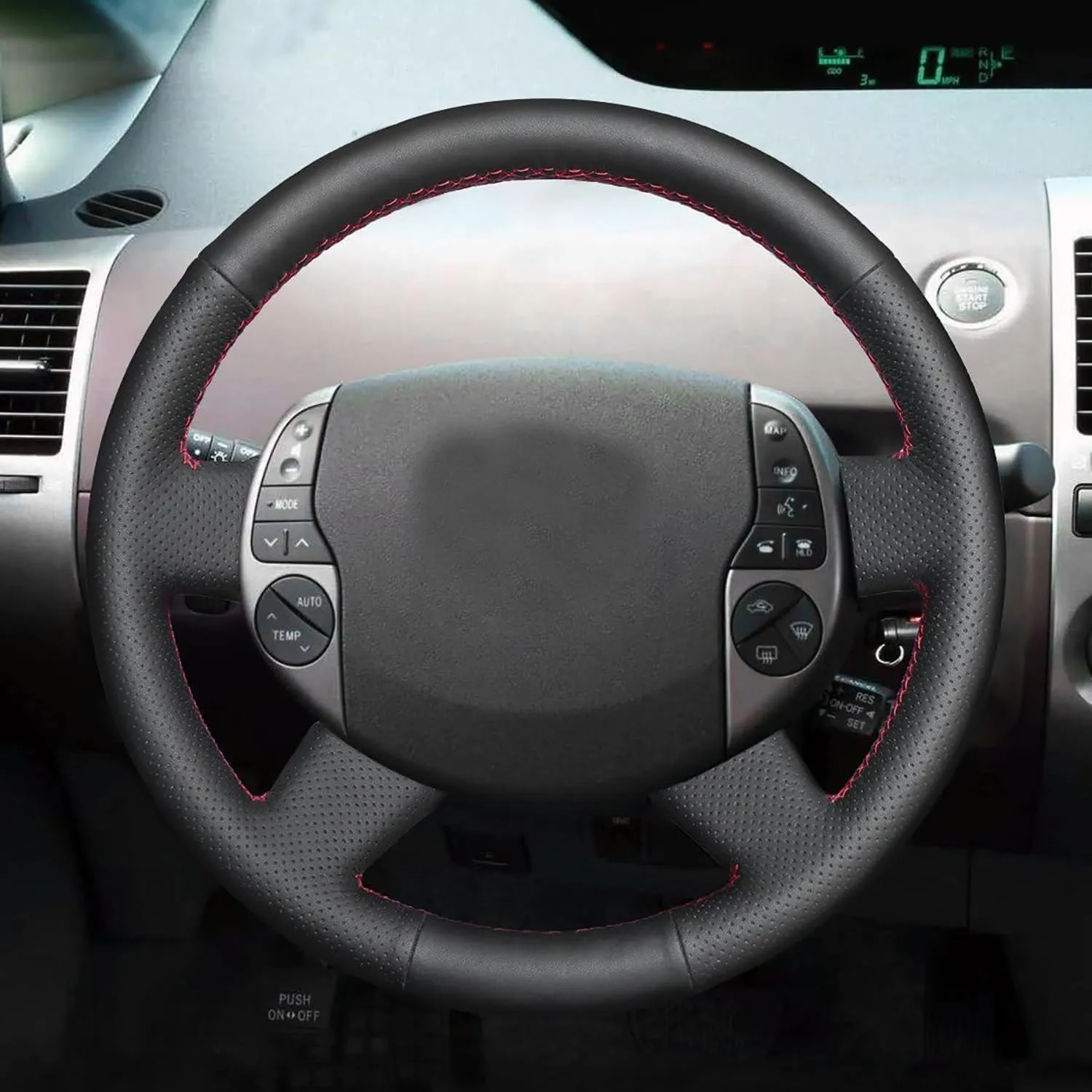 Black Genuine Leather Suede Steering Wheel Cover for Toyota Prius 2004 2005 2006 2007 2008 2009 Car Custom Fit OEM Hand Stitched Interior Accessories