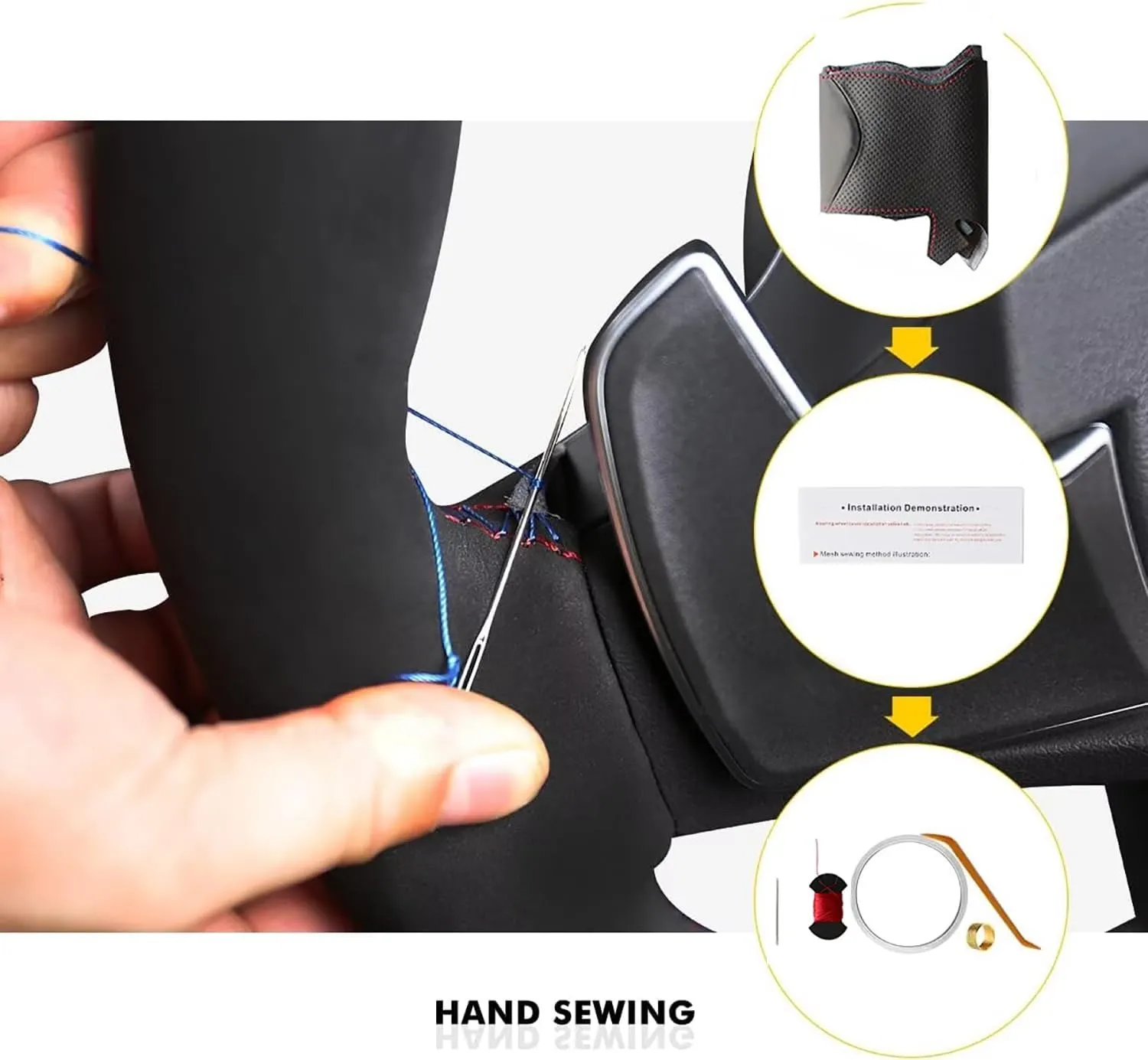 Black Genuine Leather Suede Steering Wheel Cover for Toyota Prius 2004 2005 2006 2007 2008 2009 Car Custom Fit OEM Hand Stitched Interior Accessories
