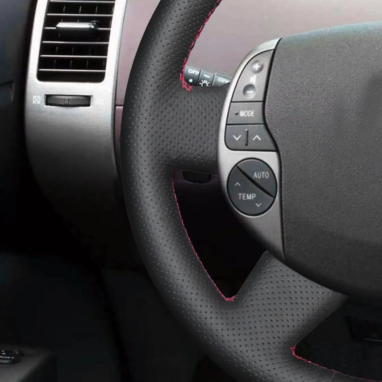 Black Genuine Leather Suede Steering Wheel Cover for Toyota Prius 2004 2005 2006 2007 2008 2009 Car Custom Fit OEM Hand Stitched Interior Accessories