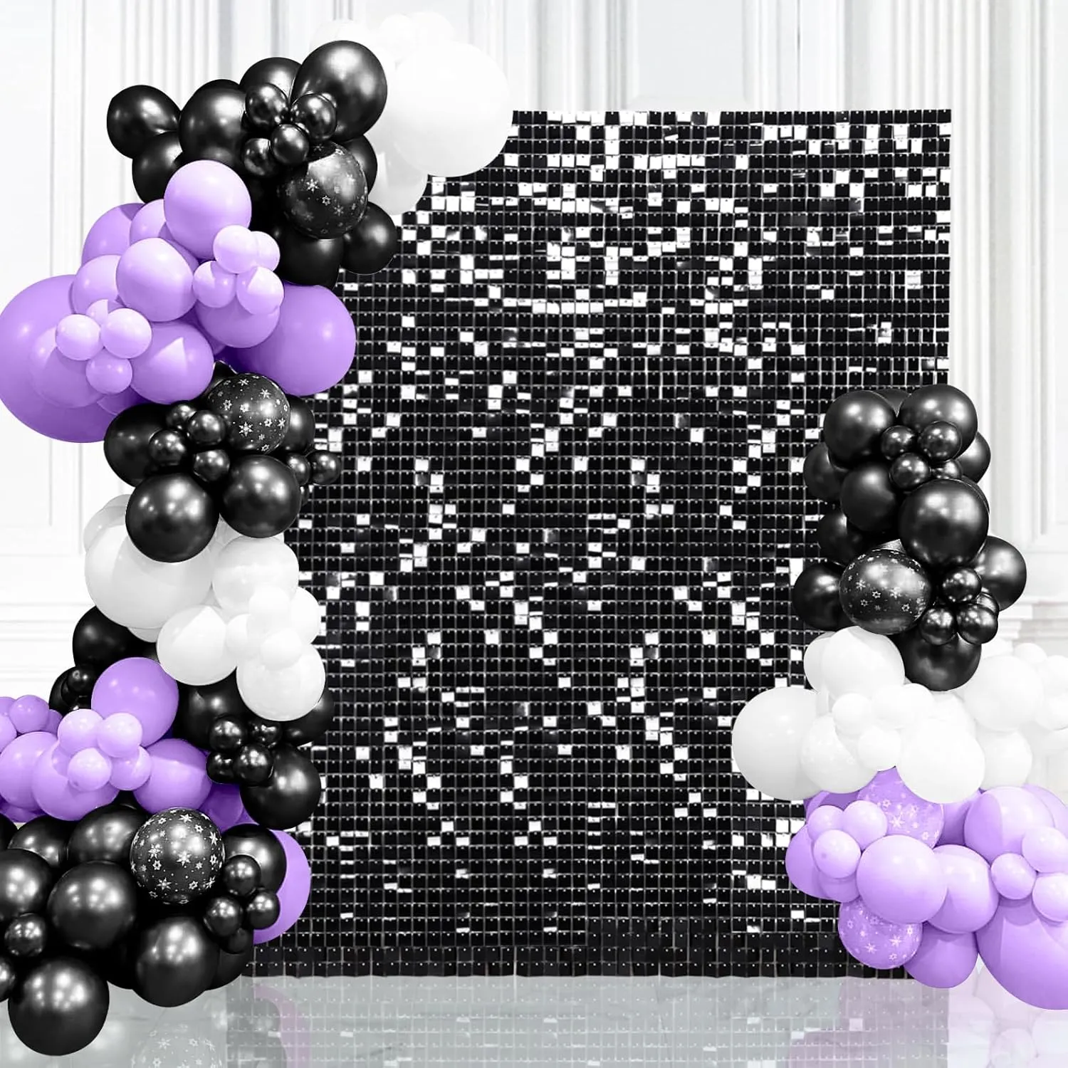 Black Shimmer Wall Backdrop 9FTx4FT Halloween Photo Backdrop Shiny Backdrop for Party Birthday Anniversary Disco Decor