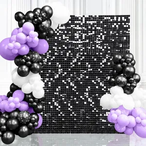 Black Shimmer Wall Backdrop 9FTx4FT Halloween Photo Backdrop Shiny Backdrop for Party Birthday Anniversary Disco Decor