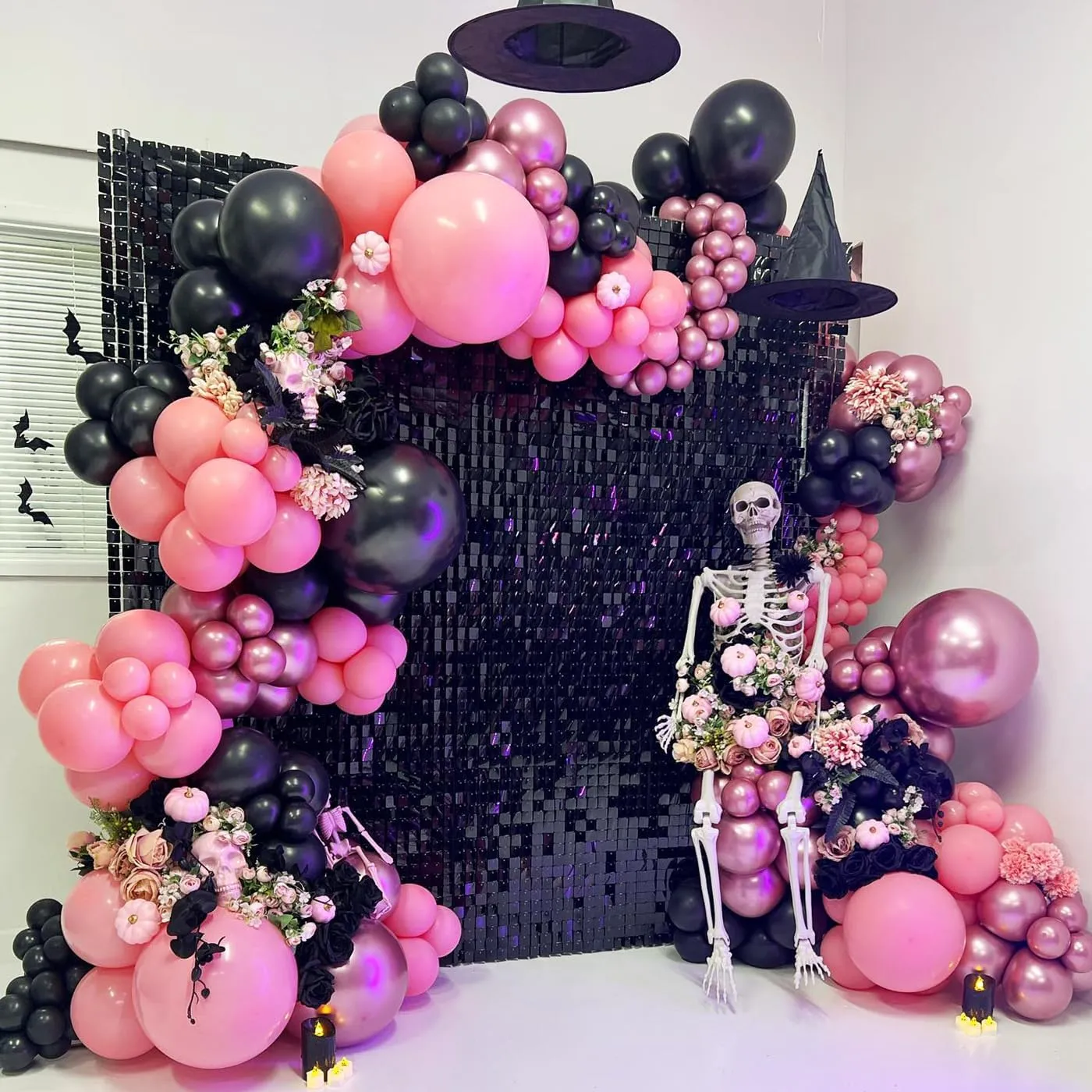 Black Shimmer Wall Backdrop 9FTx4FT Halloween Photo Backdrop Shiny Backdrop for Party Birthday Anniversary Disco Decor