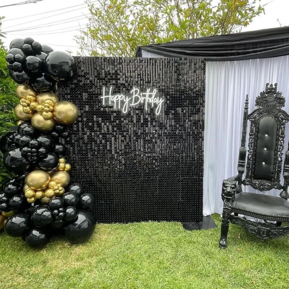 Black Shimmer Wall Panels Backdrop Decoration, 12 * 12 inch Sequin Square Shimmer Decor for Balloon Garland Arch Kit Halloween Birthday Party Supplies
