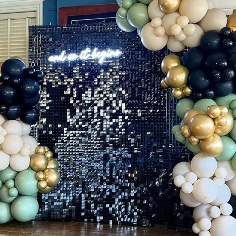 Black Shimmer Wall Panels Backdrop Decoration, 12 * 12 inch Sequin Square Shimmer Decor for Balloon Garland Arch Kit Halloween Birthday Party Supplies