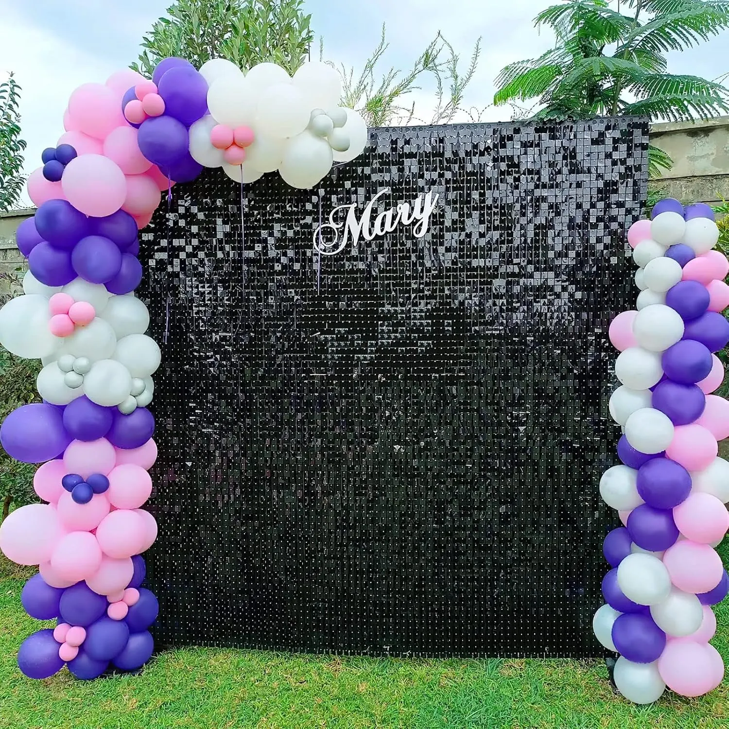 Black Shimmer Wall Panels Backdrop Decoration, 12 * 12 inch Sequin Square Shimmer Decor for Balloon Garland Arch Kit Halloween Birthday Party Supplies