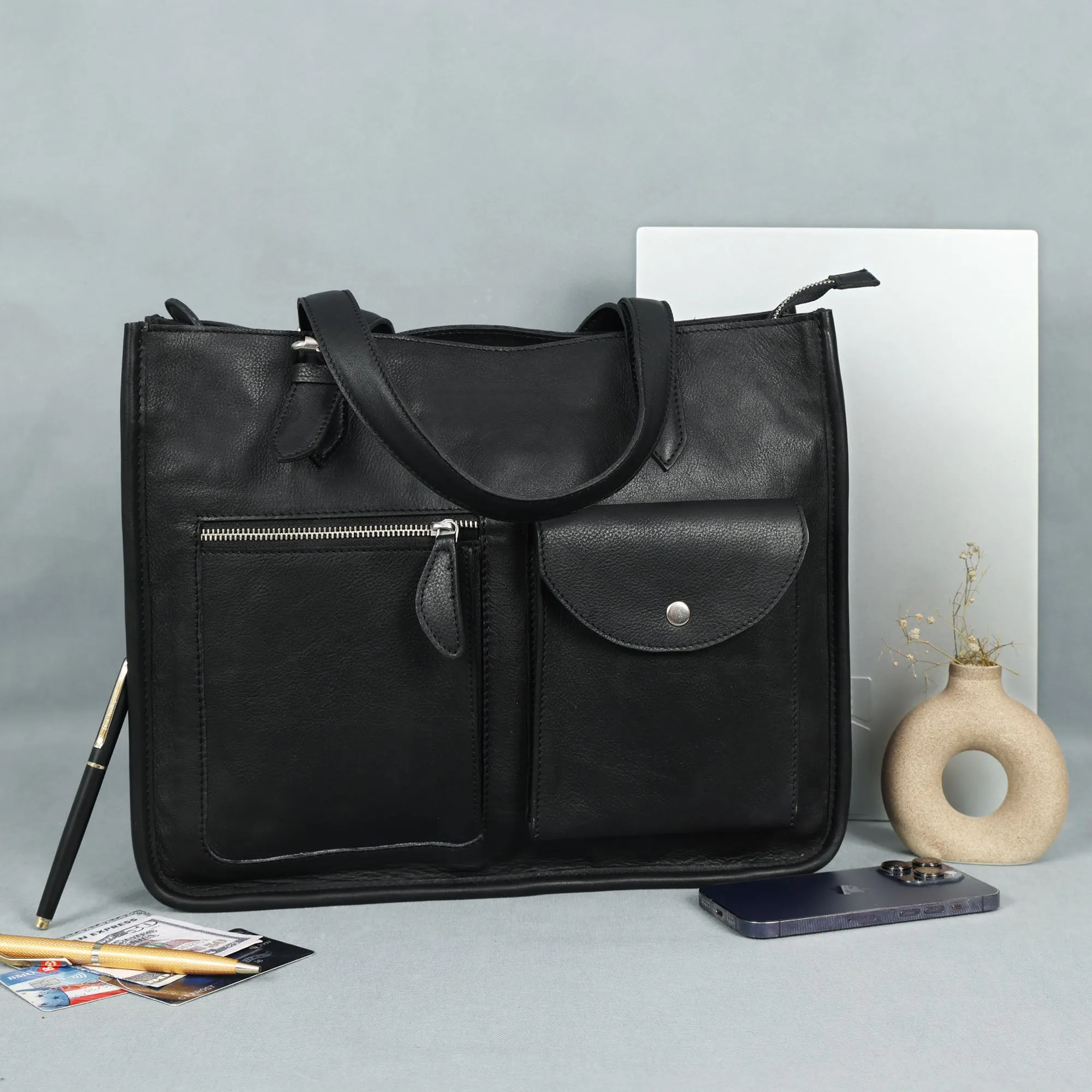 Black Soft Leather Handheld Bag – Lightweight & Elegant Daily Purse for Women. BG-1626
