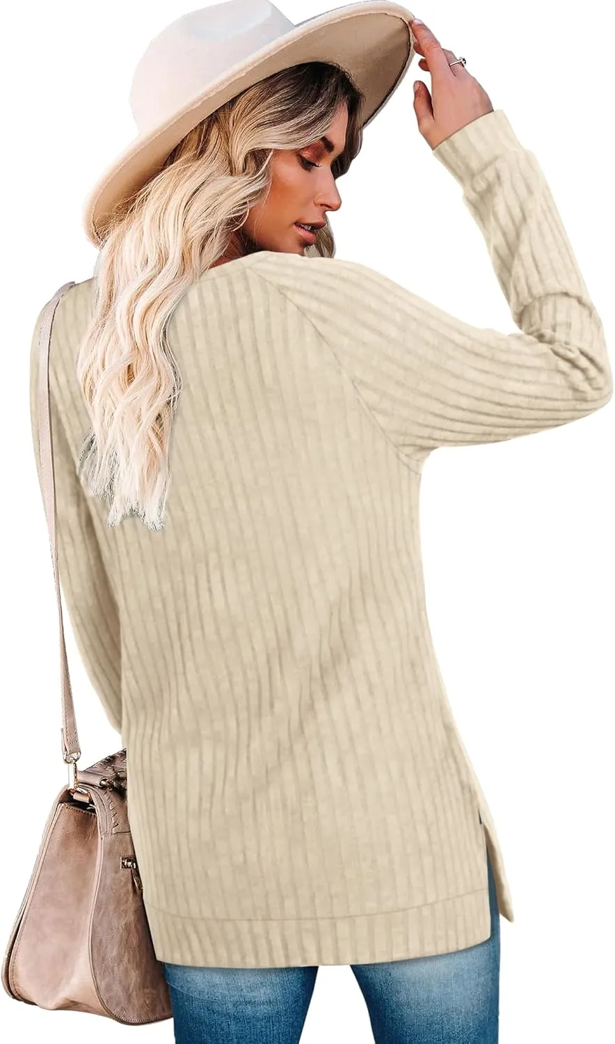 Bofell Long Sleeve Shirts for Women Lightweight Button Decor Tunic Tops Side Split