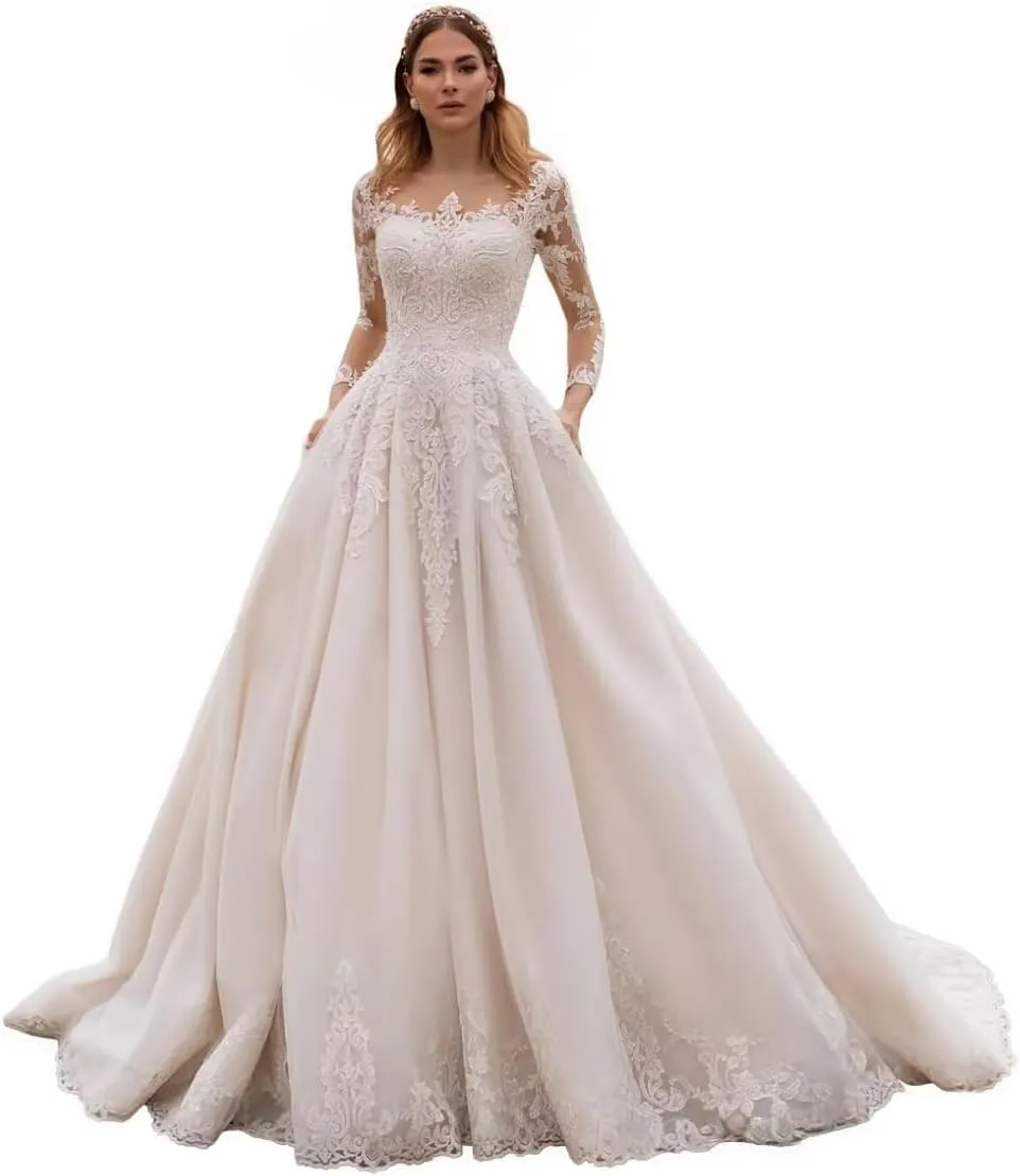 Boho Wedding Dresses for Women 2025 Tulle Lace Applique Bridal Gowns for Bride