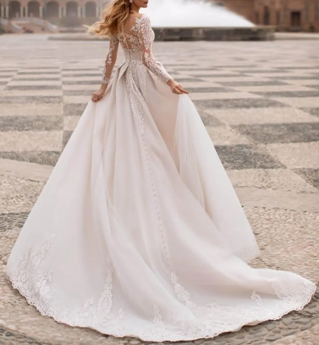 Boho Wedding Dresses for Women 2025 Tulle Lace Applique Bridal Gowns for Bride