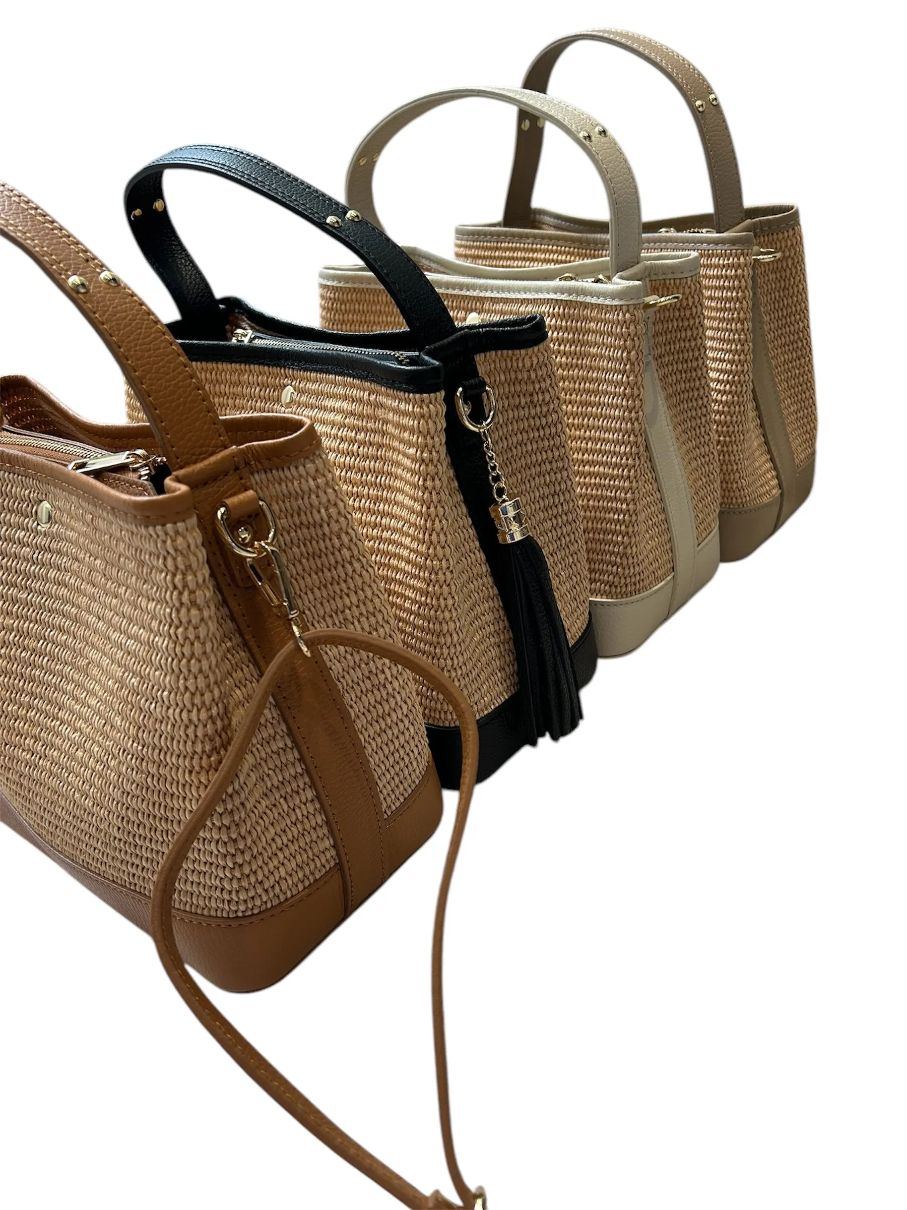 Bologna Woven Raffia & Leather Tote Bag | Taupe