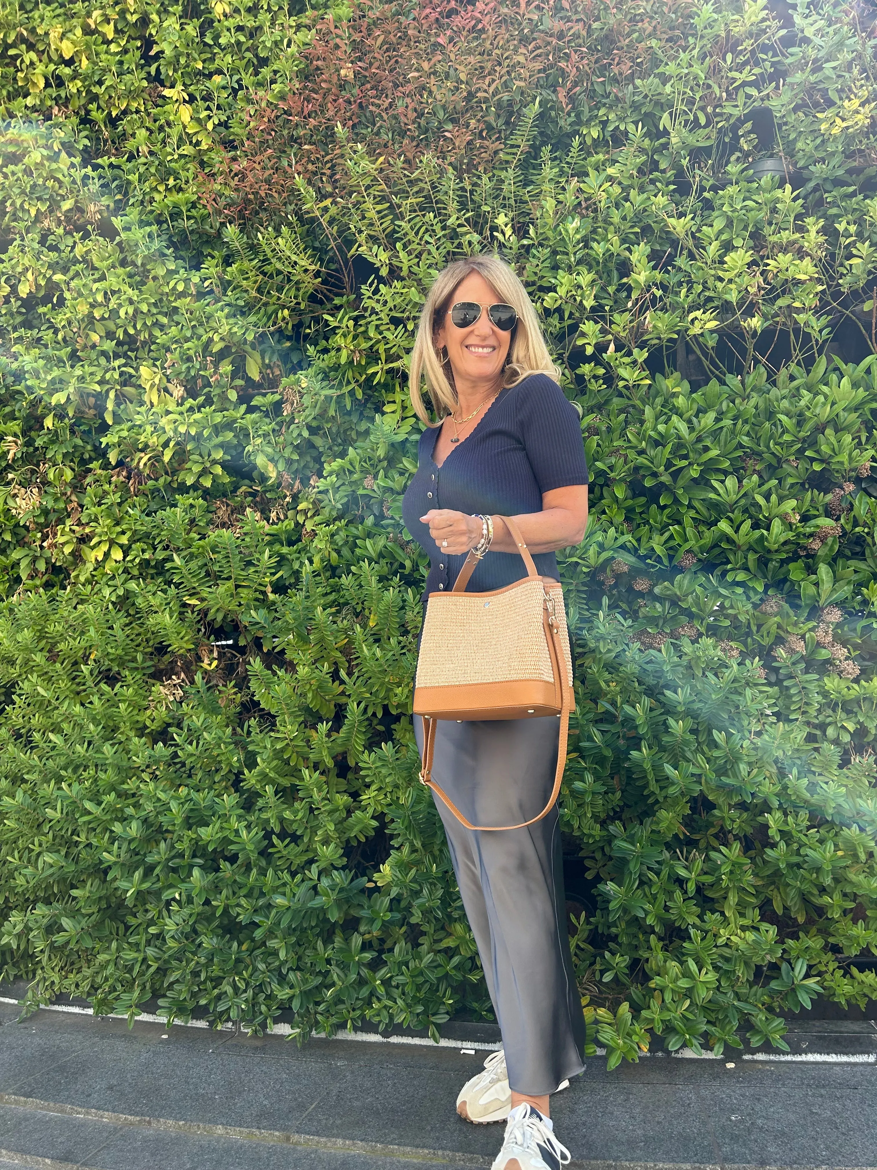 Bologna Woven Raffia & Leather Tote Bag | Taupe
