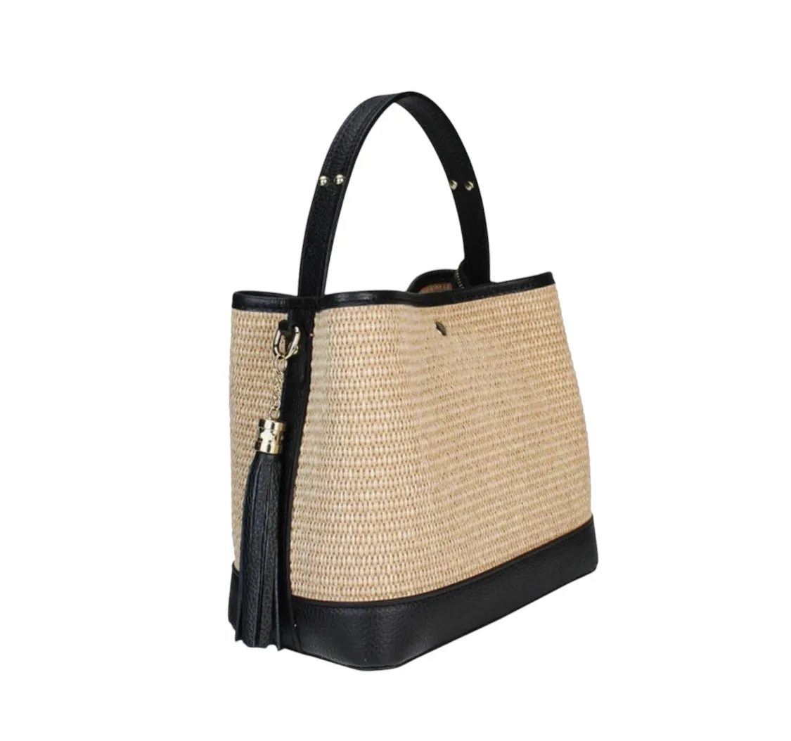 Bologna Woven Raffia & Leather Tote Bag | Taupe