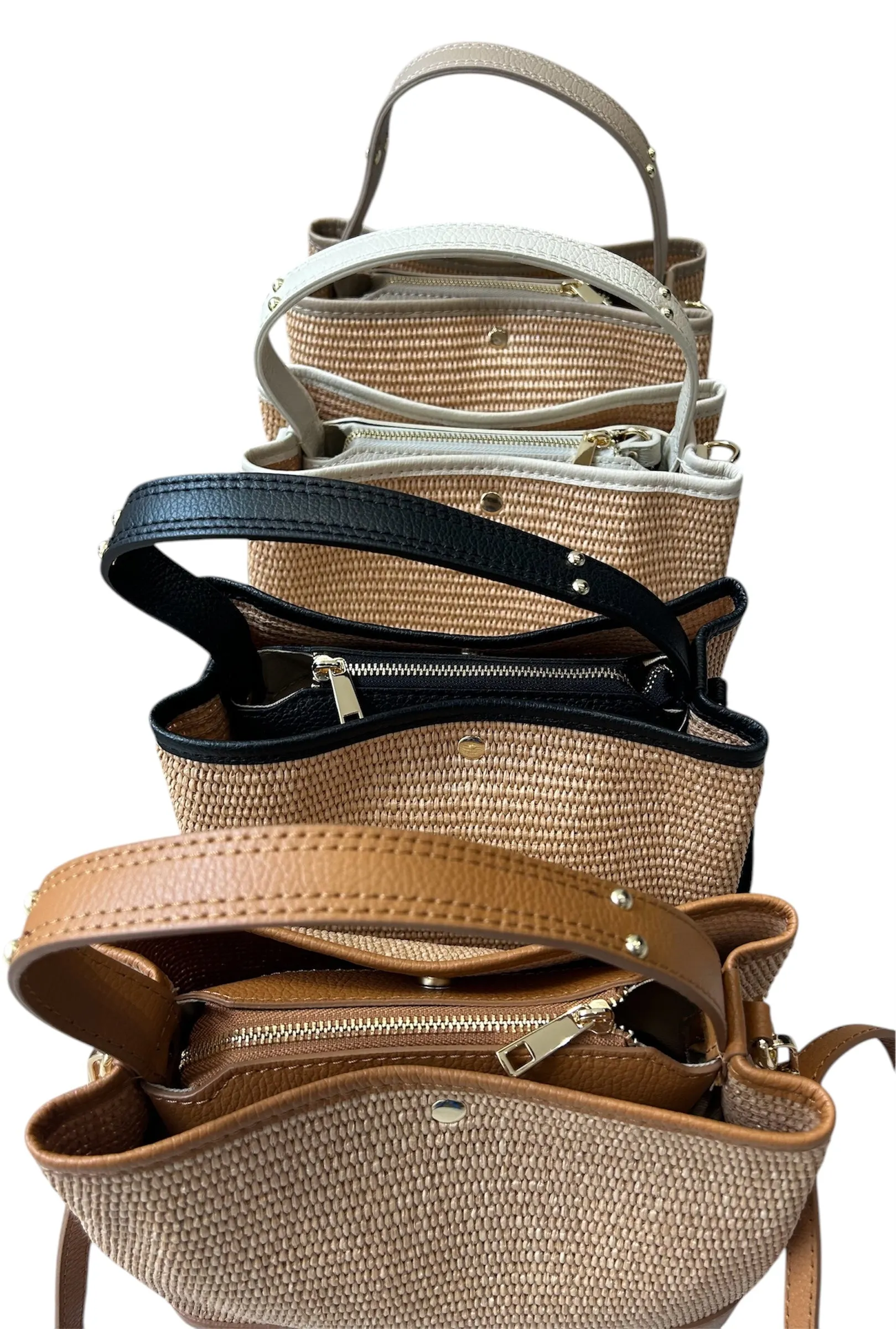 Bologna Woven Raffia & Leather Tote Bag | Taupe