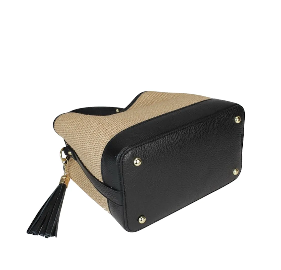 Bologna Woven Raffia & Leather Tote Bag | Taupe