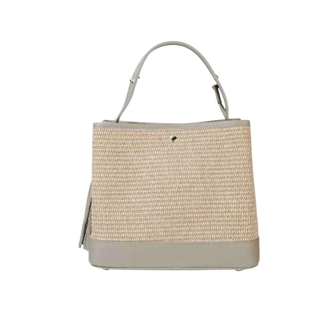 Bologna Woven Raffia & Leather Tote Bag | Taupe