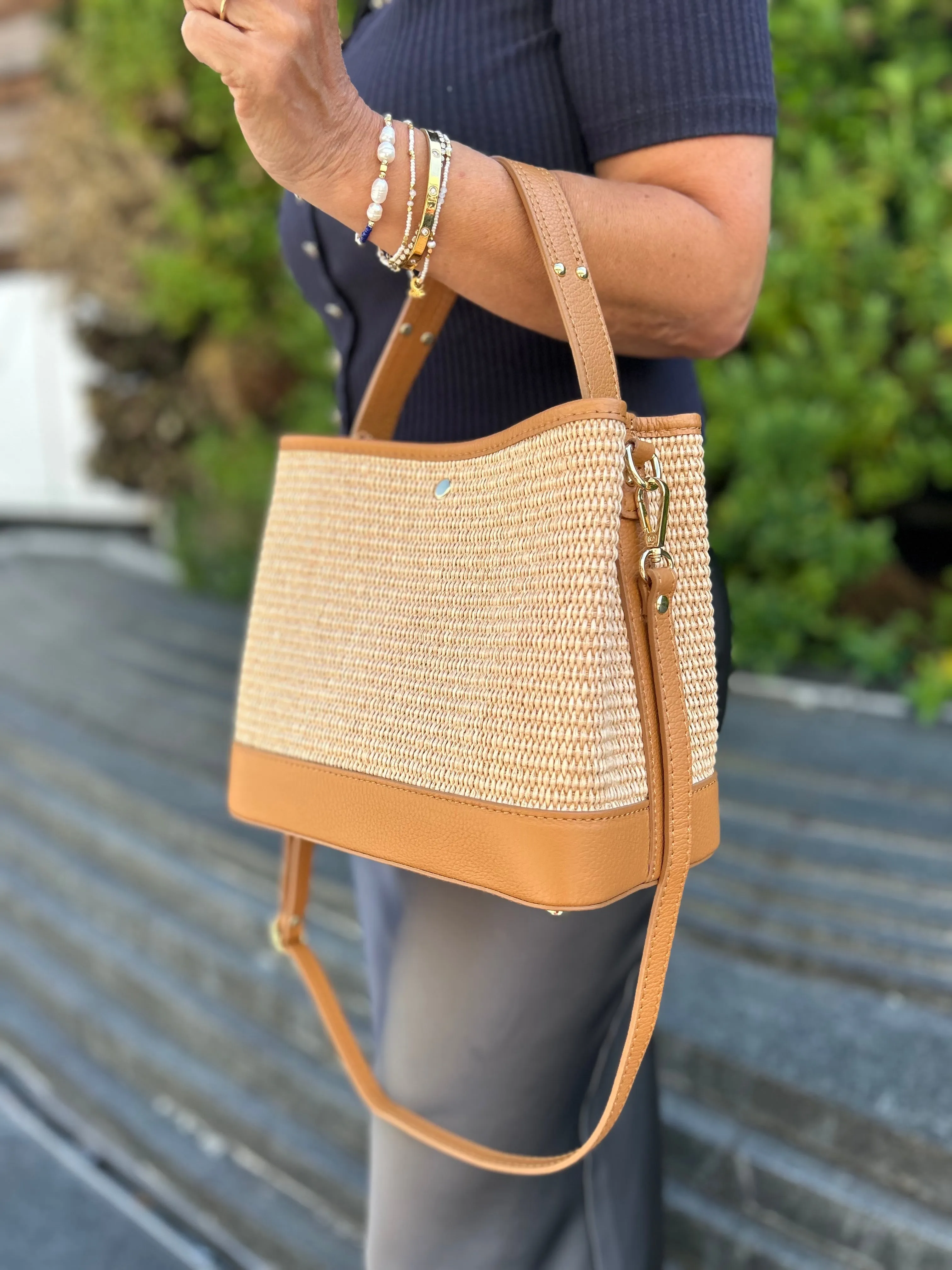 Bologna Woven Raffia & Leather Tote Bag | Taupe