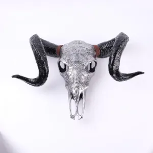 Bone-Inspired Bull Head Hanging Ornament-Resin Craft,Lifelike Details,North American Style (Antique Silver)