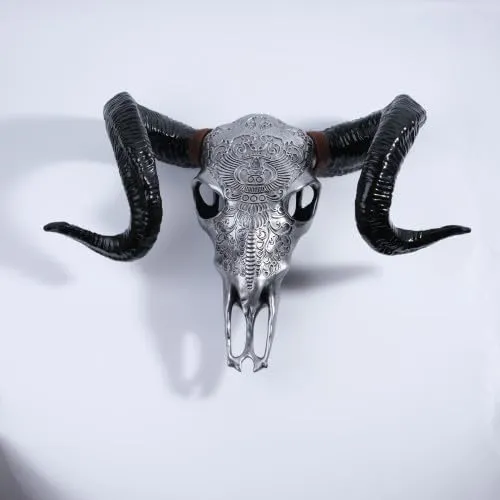 Bone-Inspired Bull Head Hanging Ornament-Resin Craft,Lifelike Details,North American Style (Antique Silver)