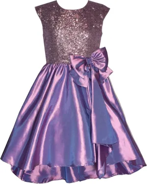 Bonnie Jean Girls 7-16 Iridescent Taffeta Sequins Bow Holiday Dress