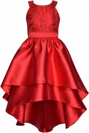 Bonnie Jean Girls 7-16 Red Embroidered Sequins High-Low Mikado Dress