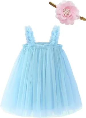 Bow Dream Baby Girls Toddler Tutu Dress Infant Tulle Dress Party Princess Dress with Flower Headband Dusty Rose